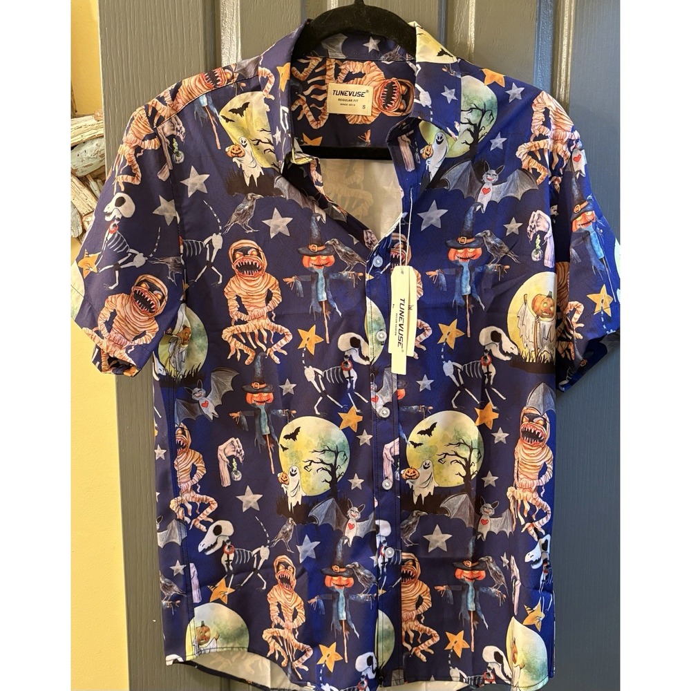 Tunevuse  Mens Funny Halloween-Themed Shirt -Short Sleeve Regular Fit Small